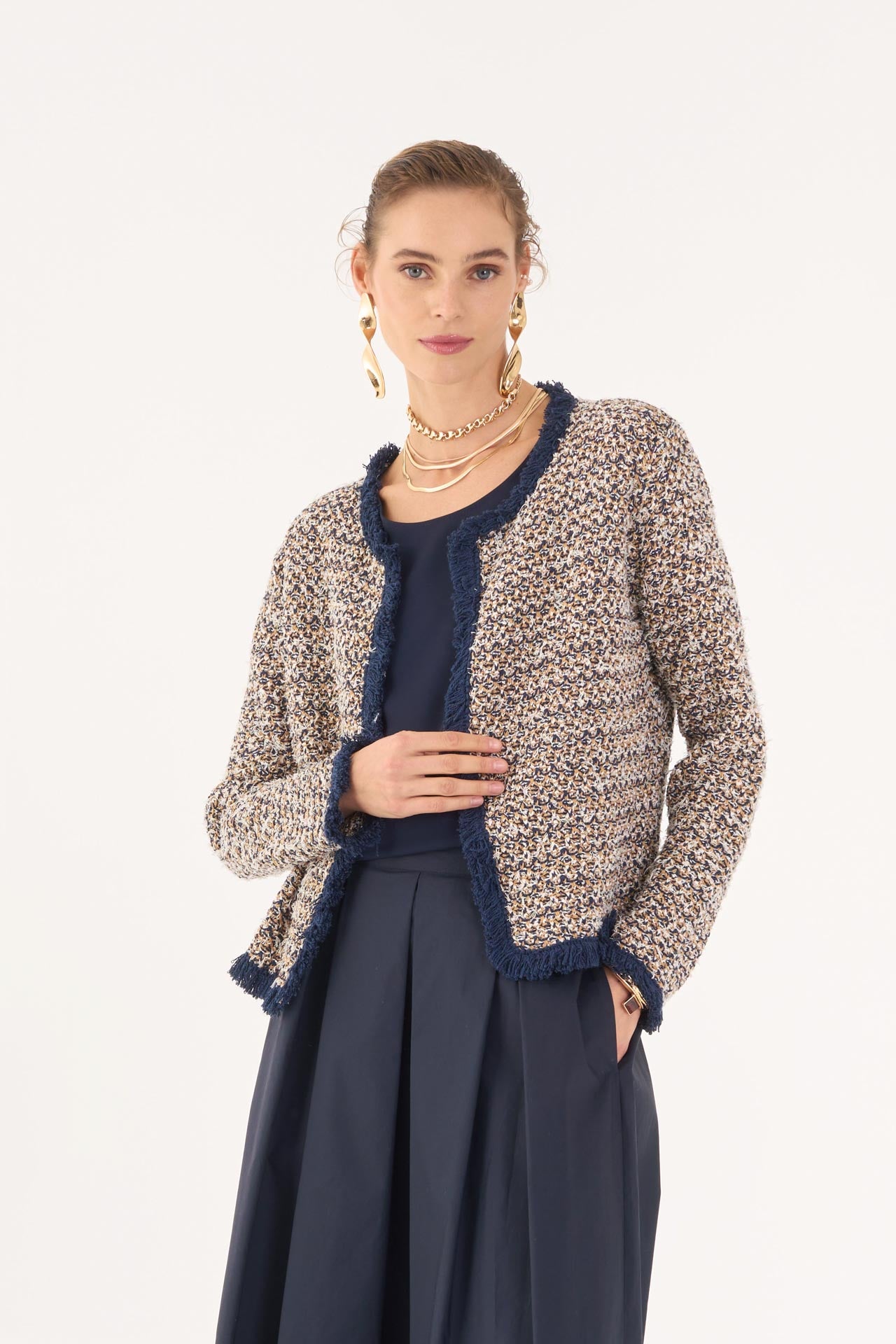 Giacchino chanel donna cotone beige blu – Vicario Cinque